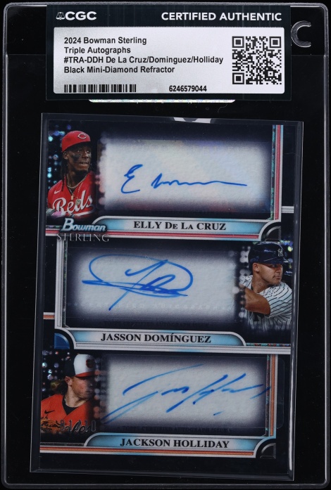 2024 Bowman Sterling Black Mini Diamond Ref De La Cruz Dominguez Holliday AUTO 1/10 CGC AUTH