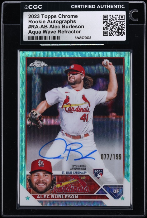 2023 Topps Chrome Aqua Wave Refractor Alec Burleson ROOKIE AUTO /199 #RA-AB CGC AUTH