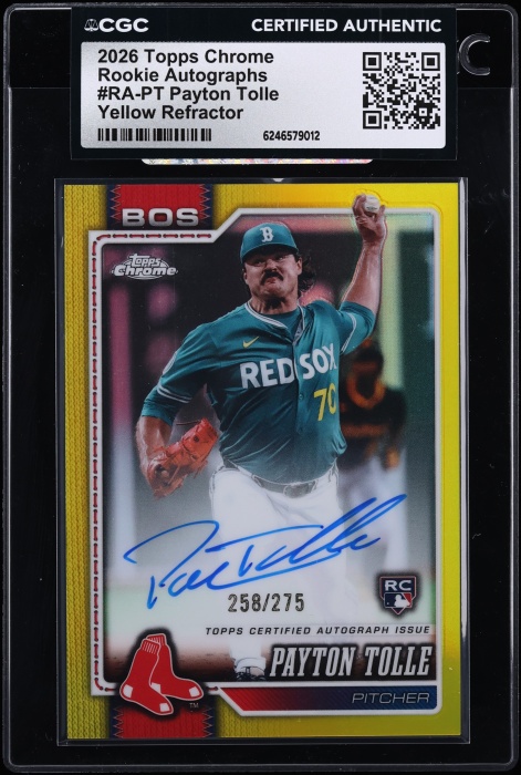 2026 Topps Chrome Yellow Refractor Payton Tolle ROOKIE AUTO /275 #RA-PT CGC AUTH