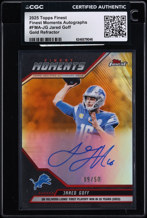 2025 Finest Moments Gold Refractor Jared Goff AUTO /50 #FMA-JG CGC AUTH