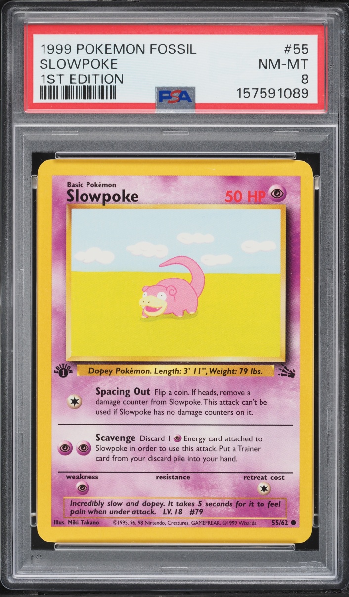 1999 Pokemon Fossil 1st Edition Slowpoke #55 PSA 8 NM-MT