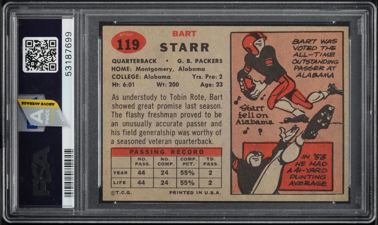 1957 Topps Football Bart Starr ROOKIE #119 PSA 5.5 EX+