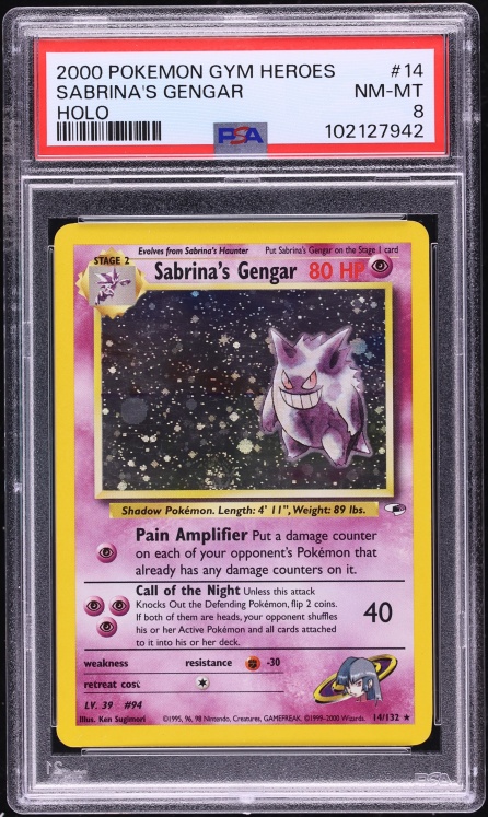 2000 Pokemon Gym Heroes Holo Sabrina's Gengar #14 PSA 8 NM-MT