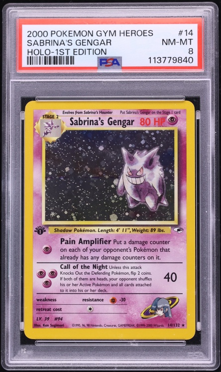 2000 Pokemon Gym Heroes 1st Edition Holo Sabrina's Gengar #14 PSA 8 NM-MT