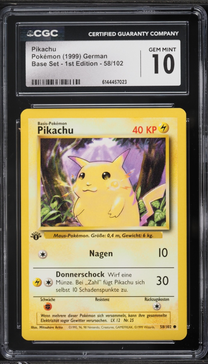 1999 Pokemon German Base Set 1st Edition Pikachu #58 CGC 10 GEM MINT