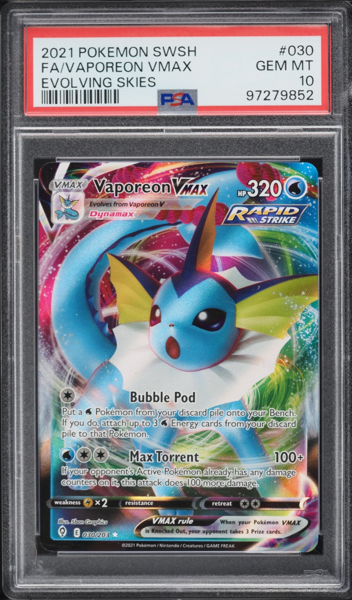 2021 Pokemon Sword & Shield Evolving Skies Full Art Vaporeon VMAX #30 PSA 10 GEM MINT