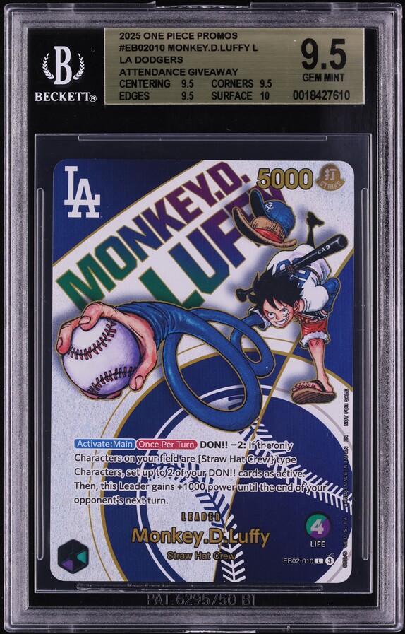 2025 One Piece Card Promo LA Dodgers Monkey D. Luffy #EB02-010 BGS 9.5 GEM MINT