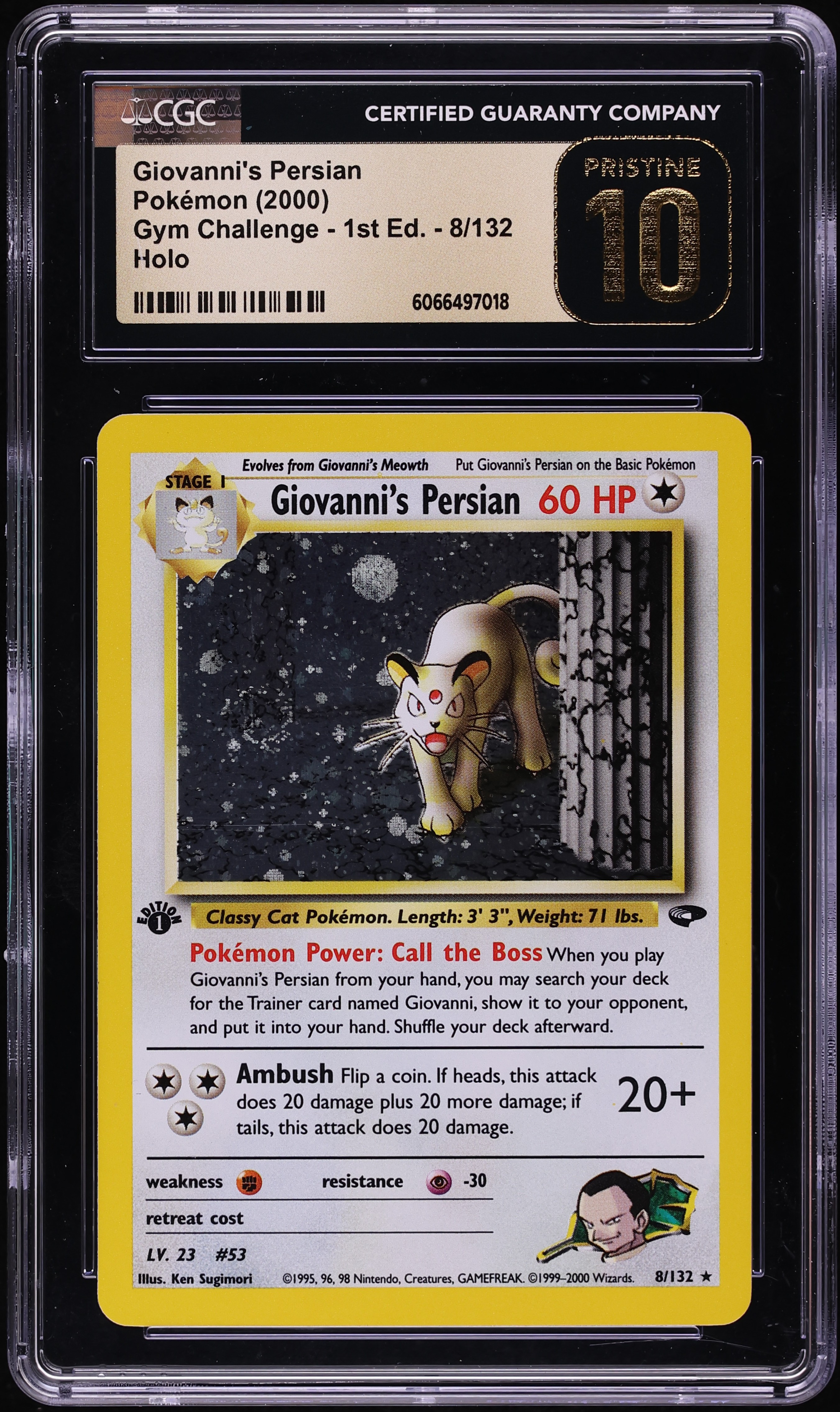 2000 Pokemon Gym Challenge 1st Edition Holo Giovanni's Persian #8 CGC 10 PRISTINE