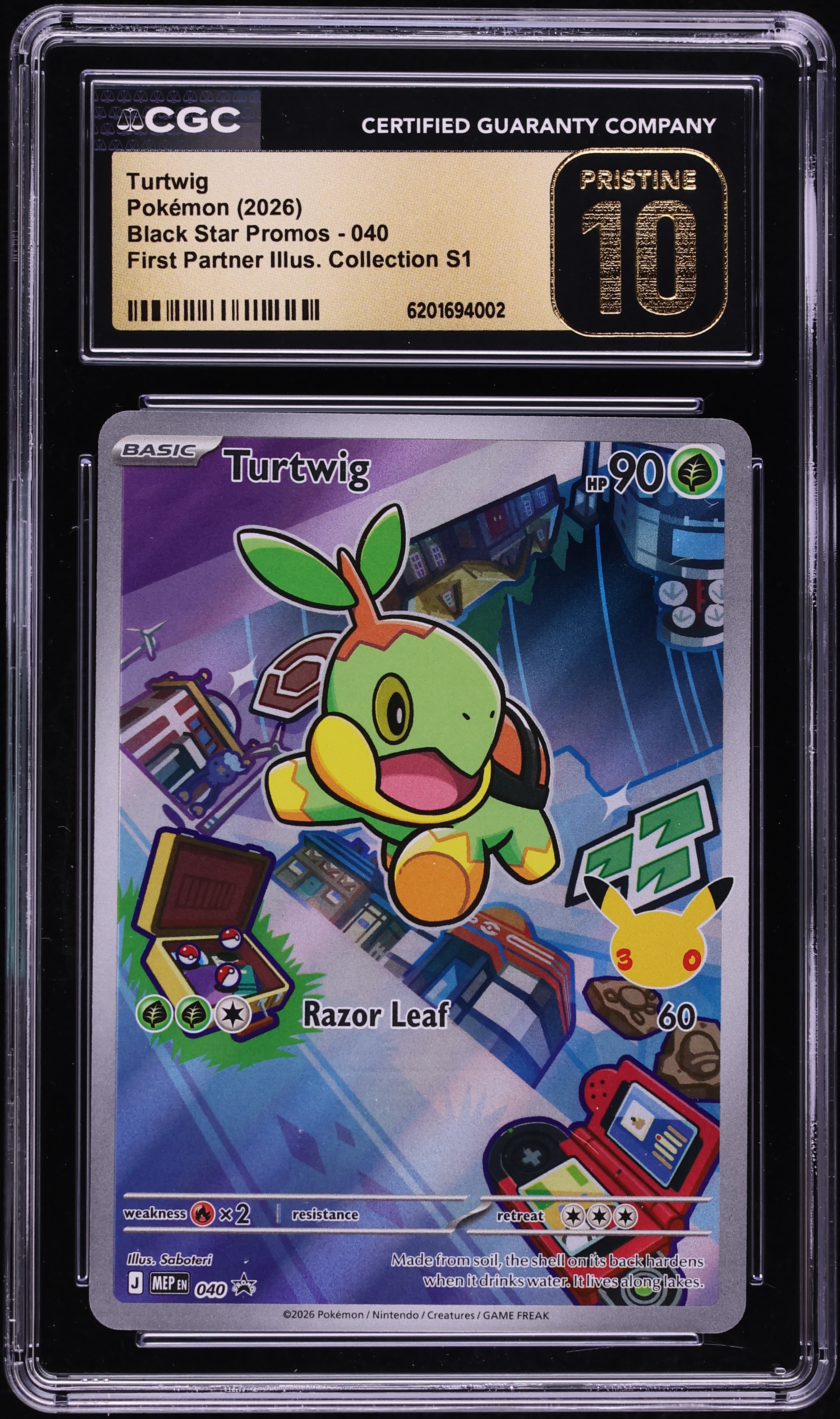 2026 Pokemon Mega Promo First Partner Illustration S1 Full Art Turtwig #40 CGC 10 PRISTINE
