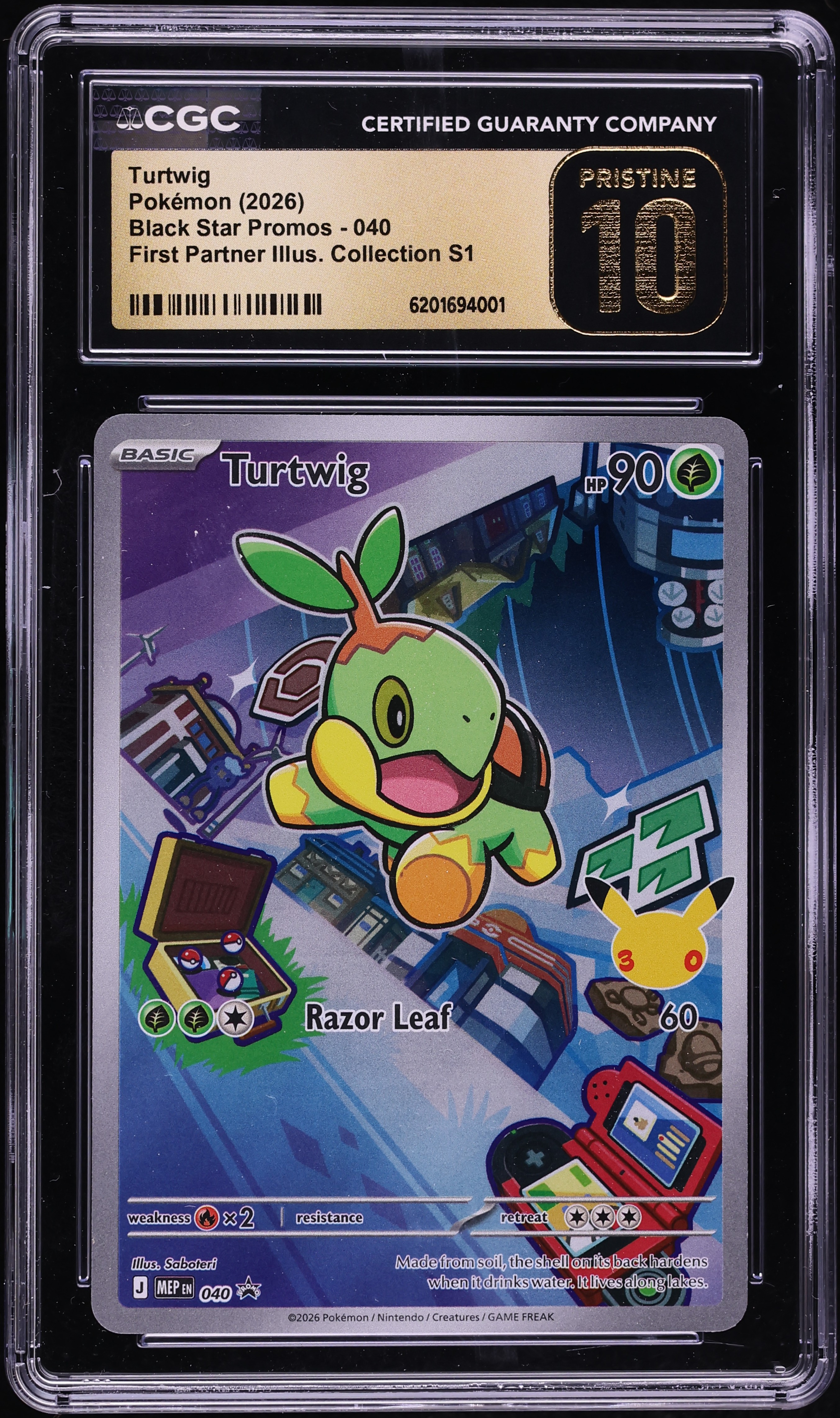2026 Pokemon Mega Promo First Partner Illustration S1 Full Art Turtwig #40 CGC 10 PRISTINE