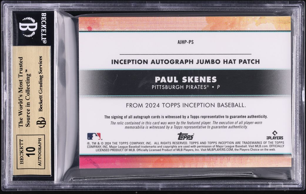 2024 Topps Inception Team Logos Paul Skenes ROOKIE PATCH AUTO 1/5 #AJHP-PS BGS 10 PRISTINE