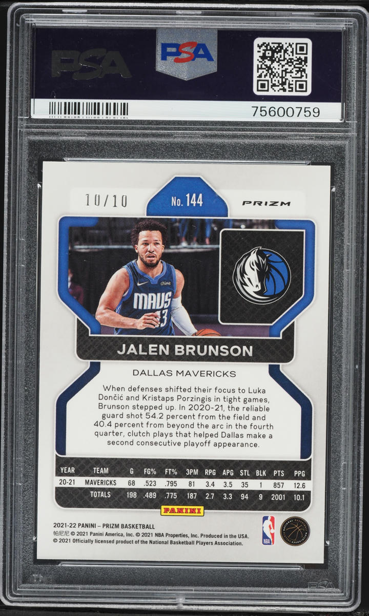 2021 Panini Prizm Gold Shimmer Jalen Brunson 10/10 #144 PSA 10 GEM MINT