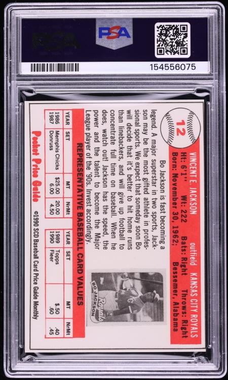 1990 SCD Baseball Pocket Price Guides Bo Jackson #12 PSA 10 GEM MINT