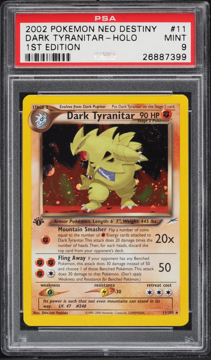 2002 Pokemon Neo Destiny 1st Edition Holo Dark Tyranitar #11 PSA 9 MINT