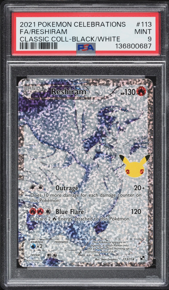 2021 Pokemon Sword & Shield Celebrations Classic Collection Full Art Reshiram #113 PSA 9 MINT