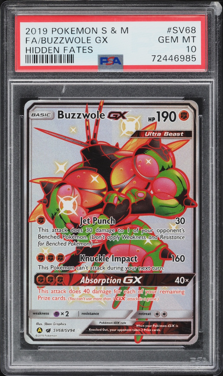 2019 Pokemon Sun & Moon Hidden Fates Shiny Vault Full Art Buzzwole GX #SV68 PSA 10 GEM MINT