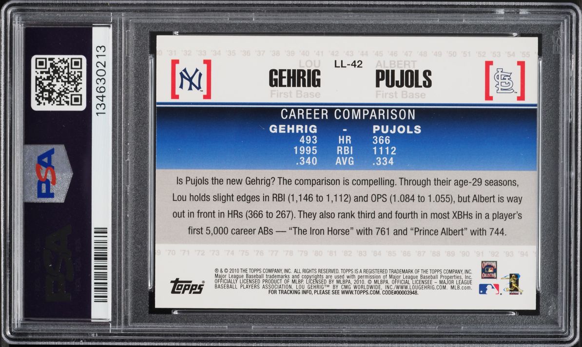 2010 Topps Legendary Lineage Lou Gehrig Albert Pujols #LL-42 PSA 10 GEM MINT