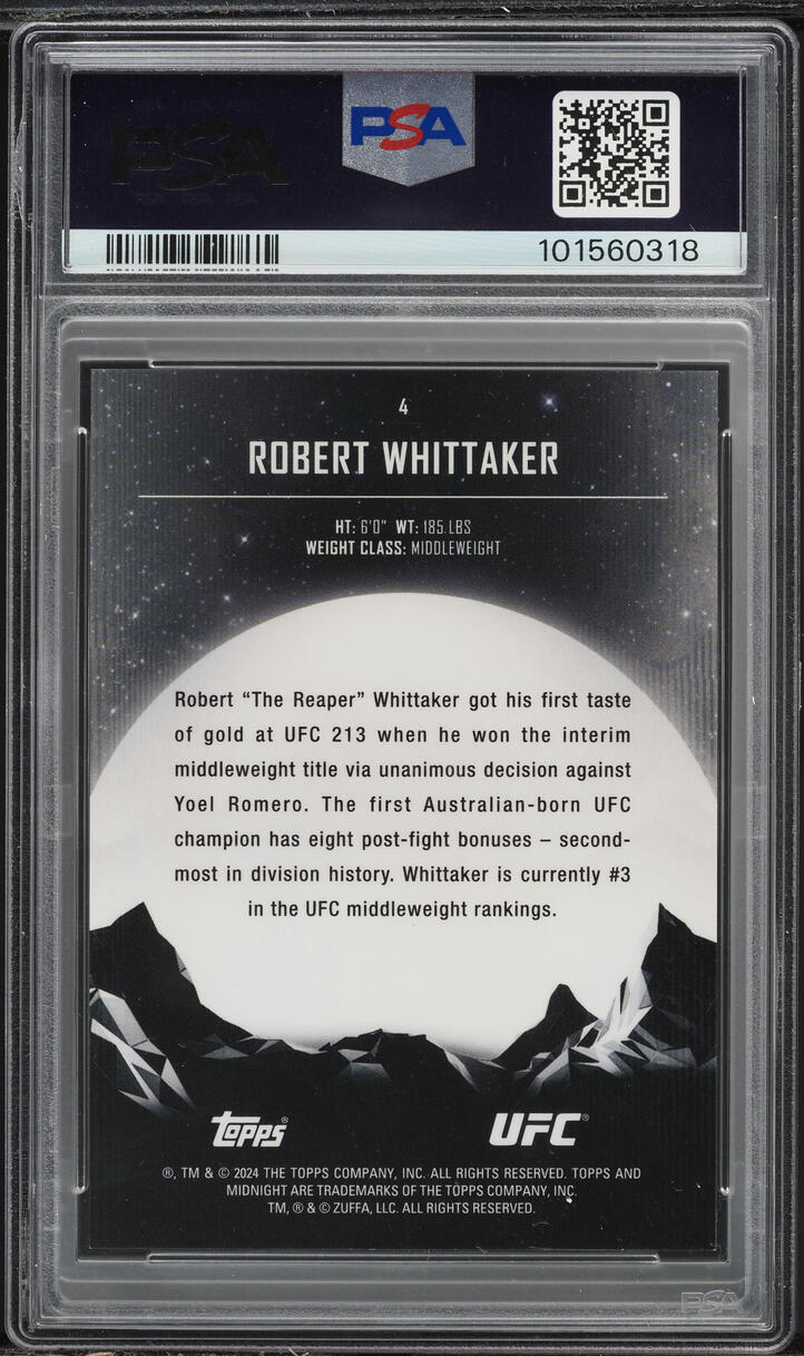 2024 Topps Midnight UFC Daybreak Robert Whittaker /5 #4 PSA 9 MINT