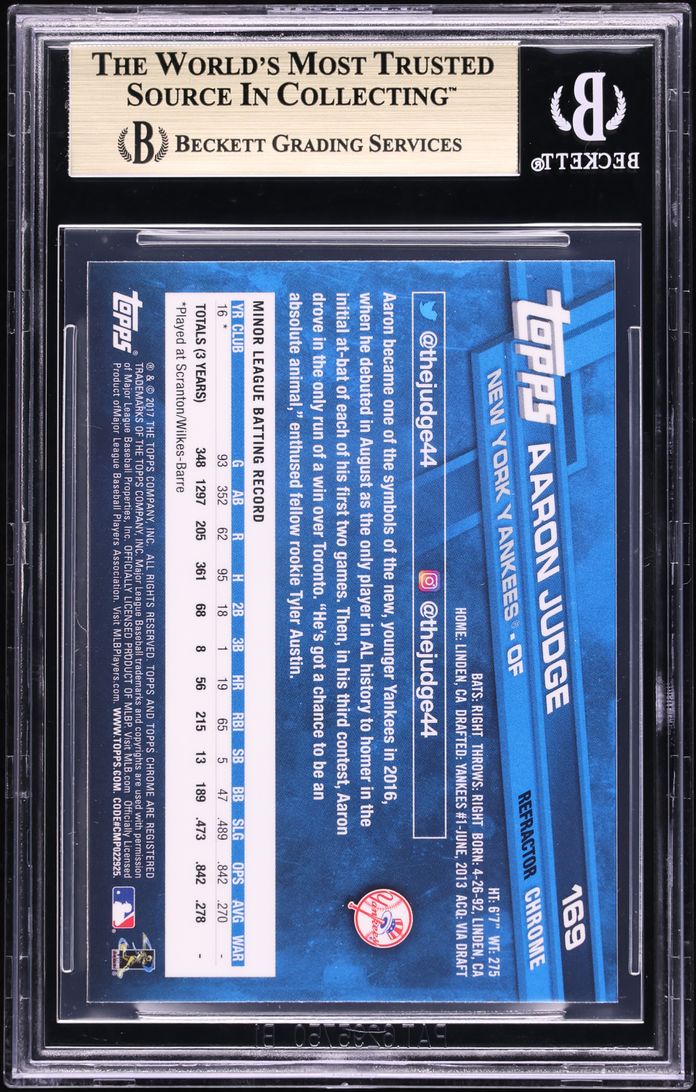 2017 Topps Chrome Sepia Refractor Aaron Judge ROOKIE #169 BGS 9.5 GEM MINT