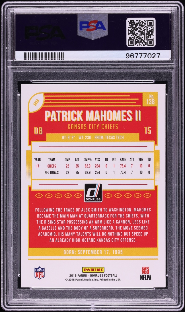 2018 Donruss Football Patrick Mahomes II #138 PSA 10 GEM MINT