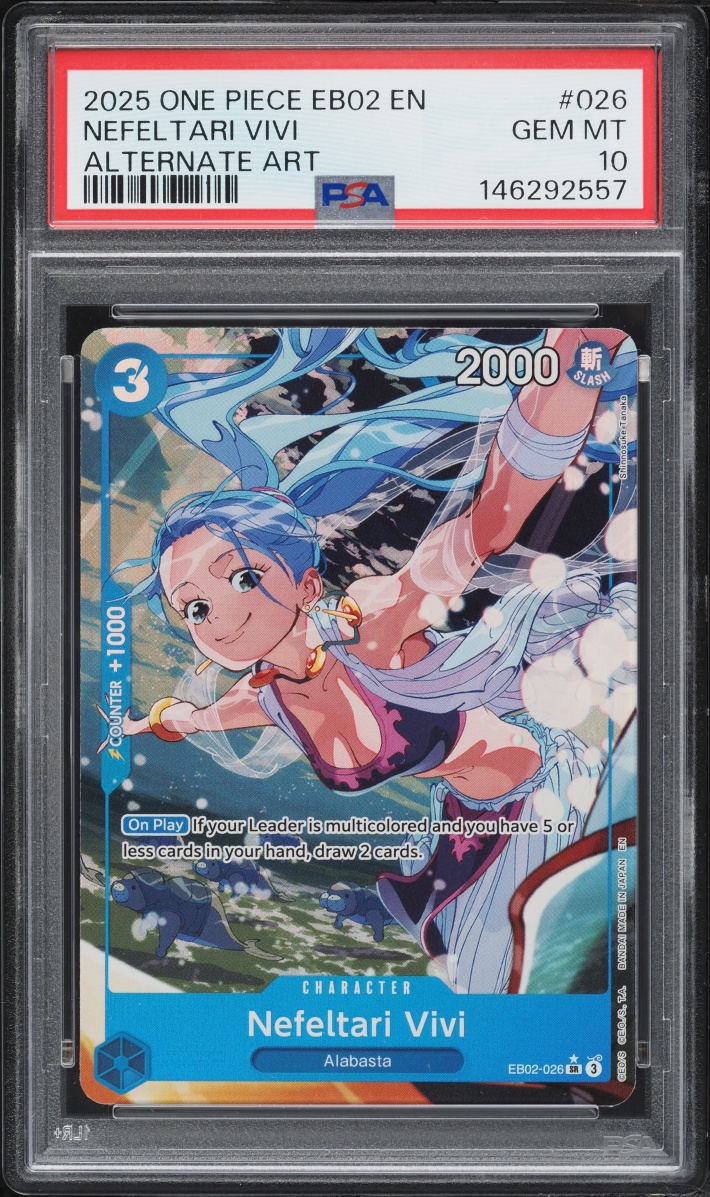 2025 One Piece Extra Booster 25th Collection Alt Art Nefeltari Vivi #26 PSA 10 GEM MINT