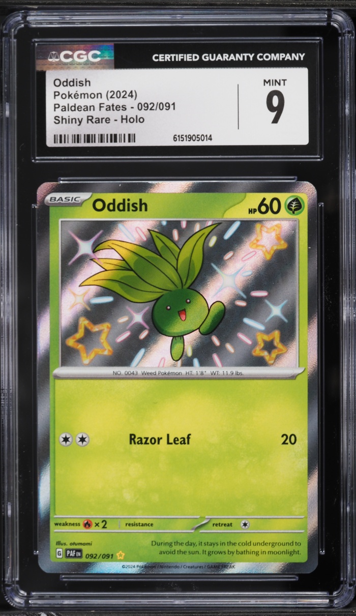 2024 Pokemon Scarlet & Violet Paldean Fates Shiny Oddish #92 CGC 9 MINT