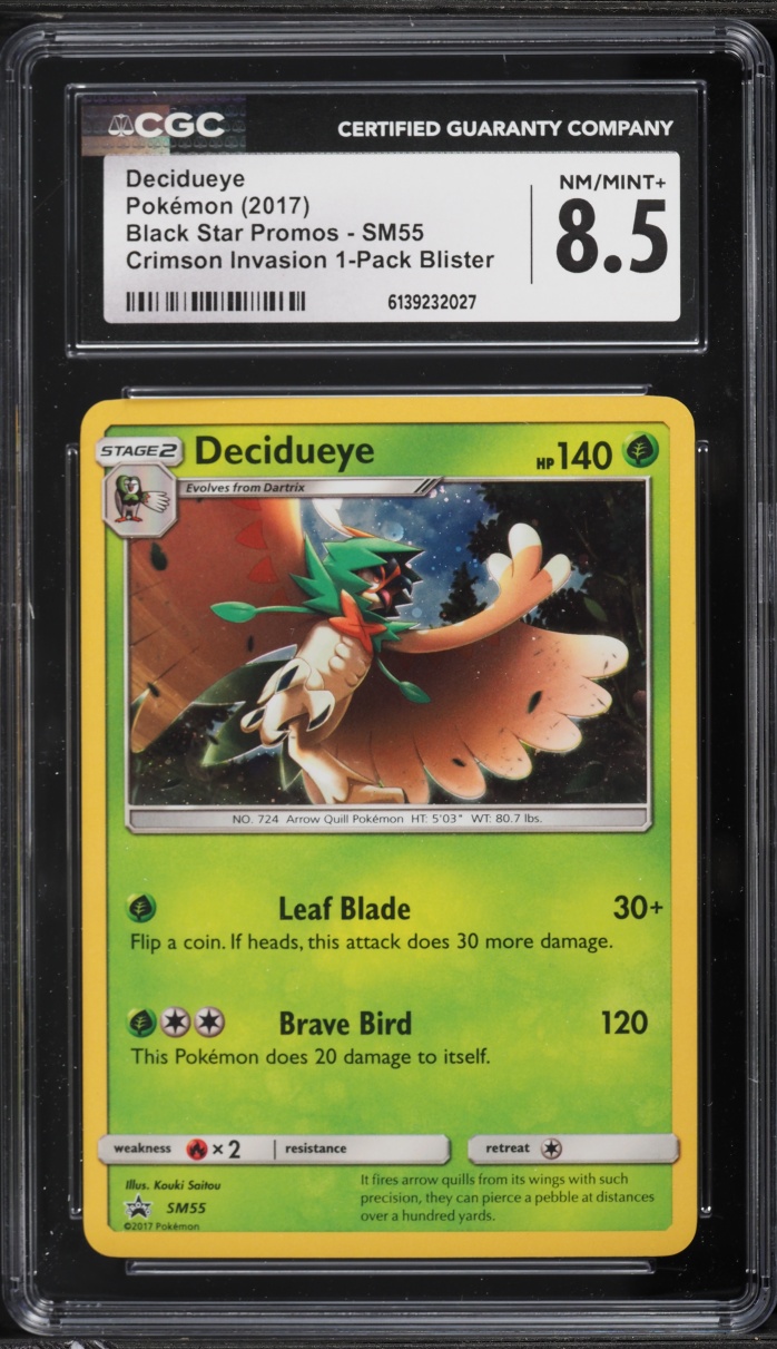 2017 Pokemon Sun & Moon Black Star Promo Crimson Invasion Decidueye #SM55 CGC 8.5 NM-MT+