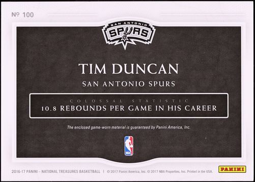2016 National Treasures Colossal Tim Duncan LOGOMAN PATCH 2/2 #100 CGC AUTH