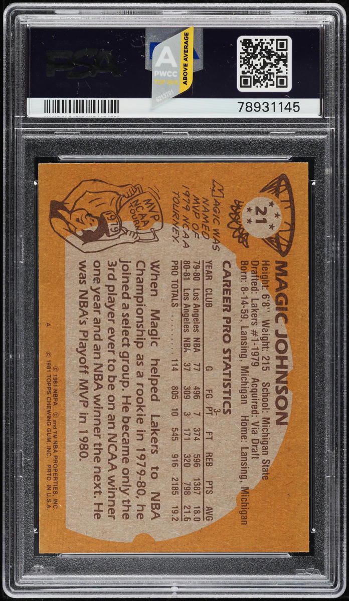1981 Topps Basketball Magic Johnson #21 PSA 10 GEM MINT on