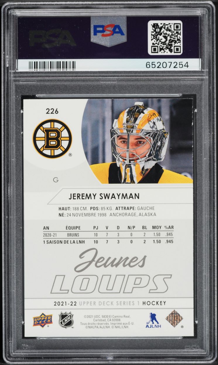 2021 Upper Deck French Young Guns Jeremy Swayman ROOKIE #226 PSA 9 MINT