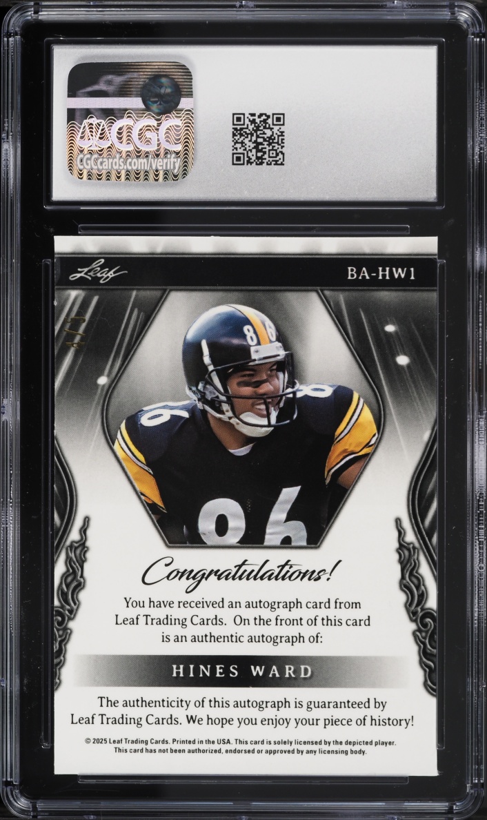 2025 Leaf Sports Heroes Pink Crystal Hines Ward AUTO /5 #BA-HW1 CGC 8.5 NM-MT+