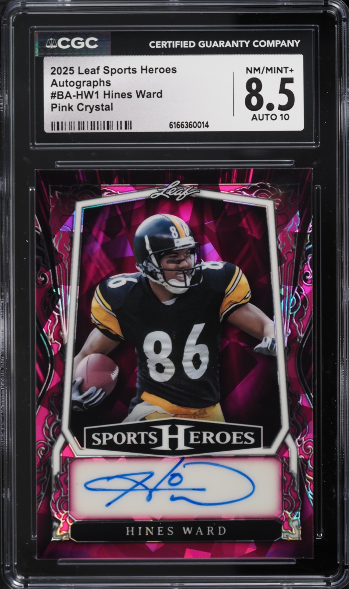 2025 Leaf Sports Heroes Pink Crystal Hines Ward AUTO /5 #BA-HW1 CGC 8.5 NM-MT+