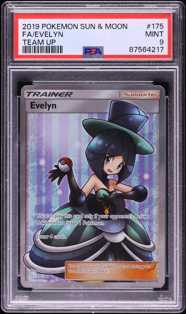 2019 Pokemon Sun & Moon Team Up Full Art Evelyn #175 PSA 9 MINT