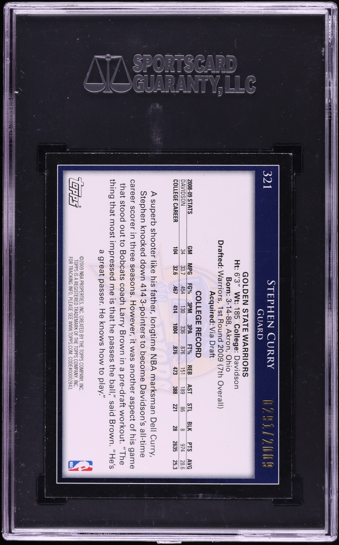 2009 Topps Gold Stephen Curry ROOKIE /2009 #321 SGC 8.5 NM-MT+