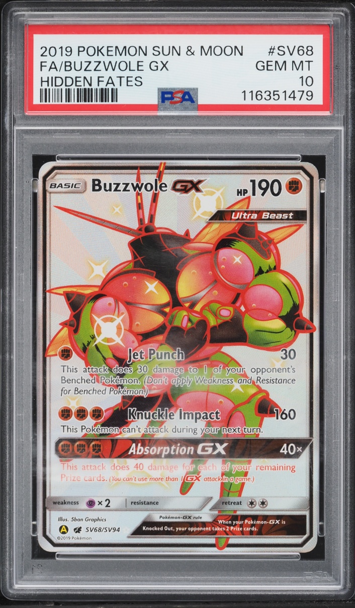 2019 Pokemon Sun & Moon Hidden Fates Shiny Vault Full Art Buzzwole GX #SV68 PSA 10 GEM MINT