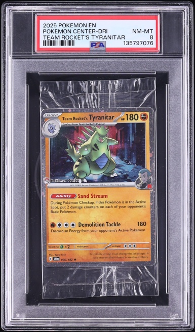 2025 Pokemon SV Destined Rivals Promo Center Exclusive Team Rocket's Tyranitar #96 PSA 8 NM-MT