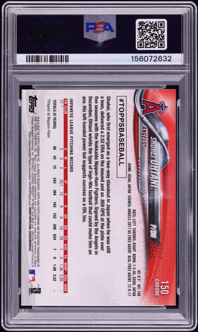 2018 Topps Chrome Pitching Shohei Ohtani ROOKIE #150 PSA 10 GEM MINT