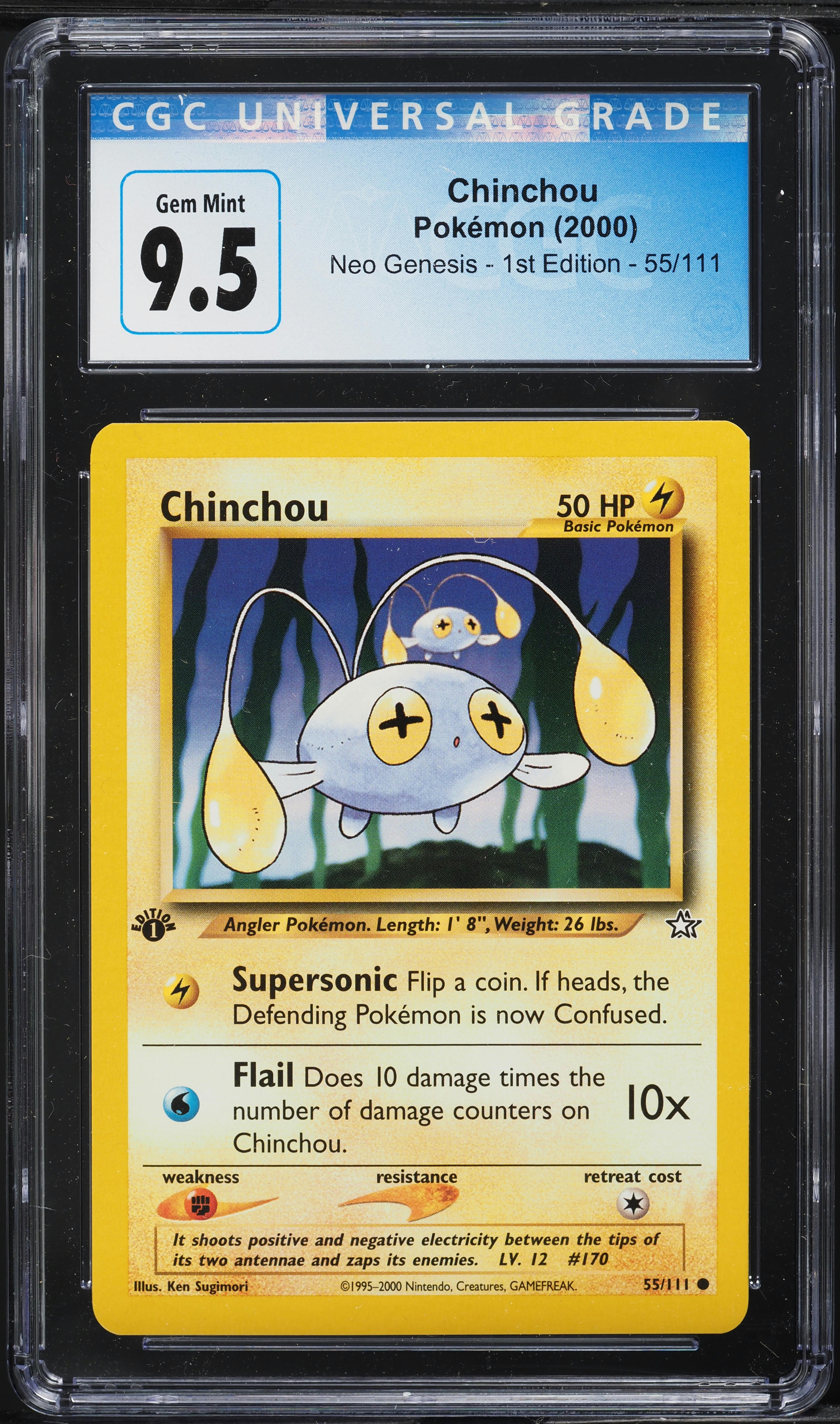 2000 Pokemon Neo Genesis 1st Edition Chinchou #55 CGC 9.5 GEM MINT