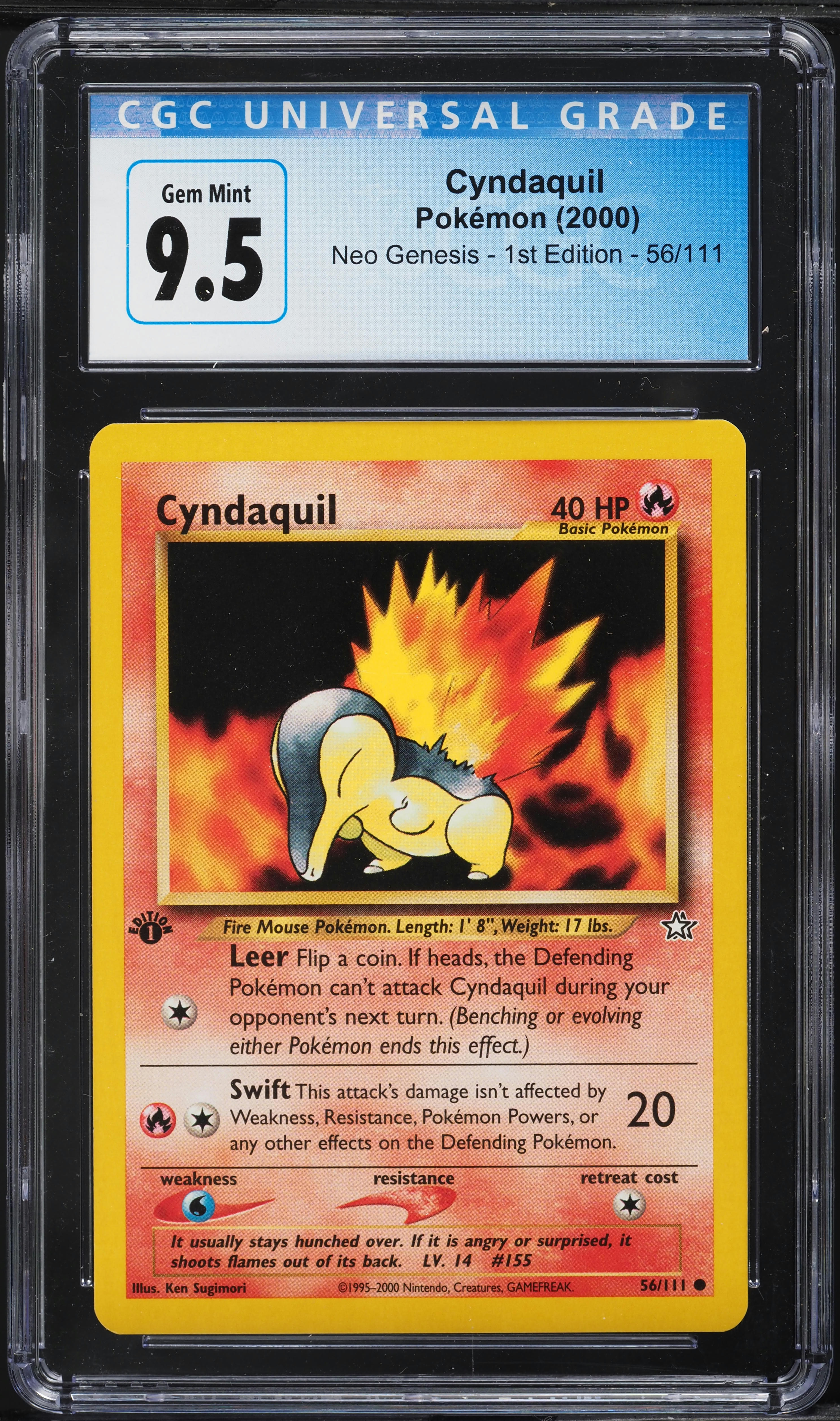 2000 Pokemon Neo Genesis 1st Edition Cyndaquil #56 CGC 9.5 GEM MINT