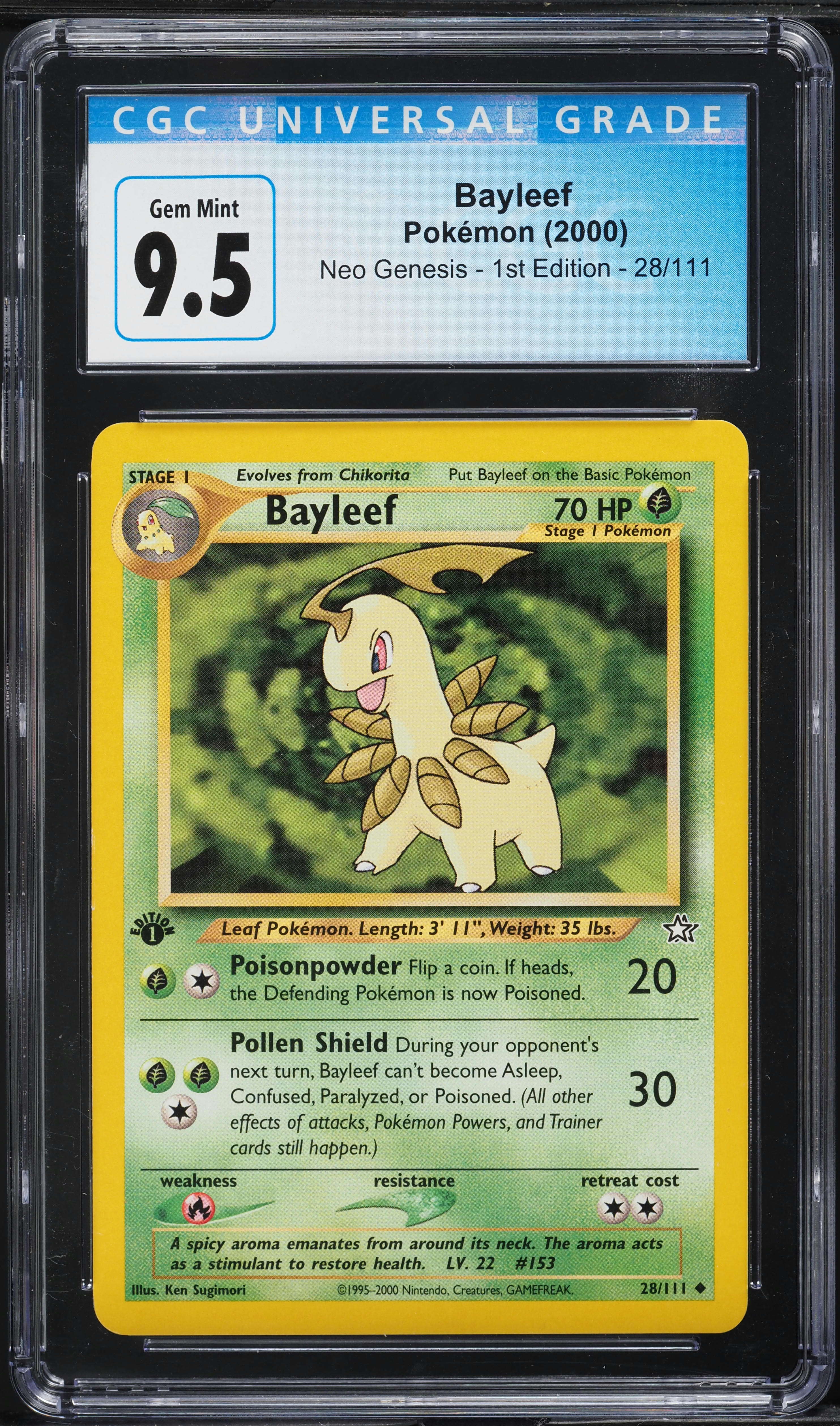2000 Pokemon Neo Genesis 1st Edition Bayleef #28 CGC 9.5 GEM MINT