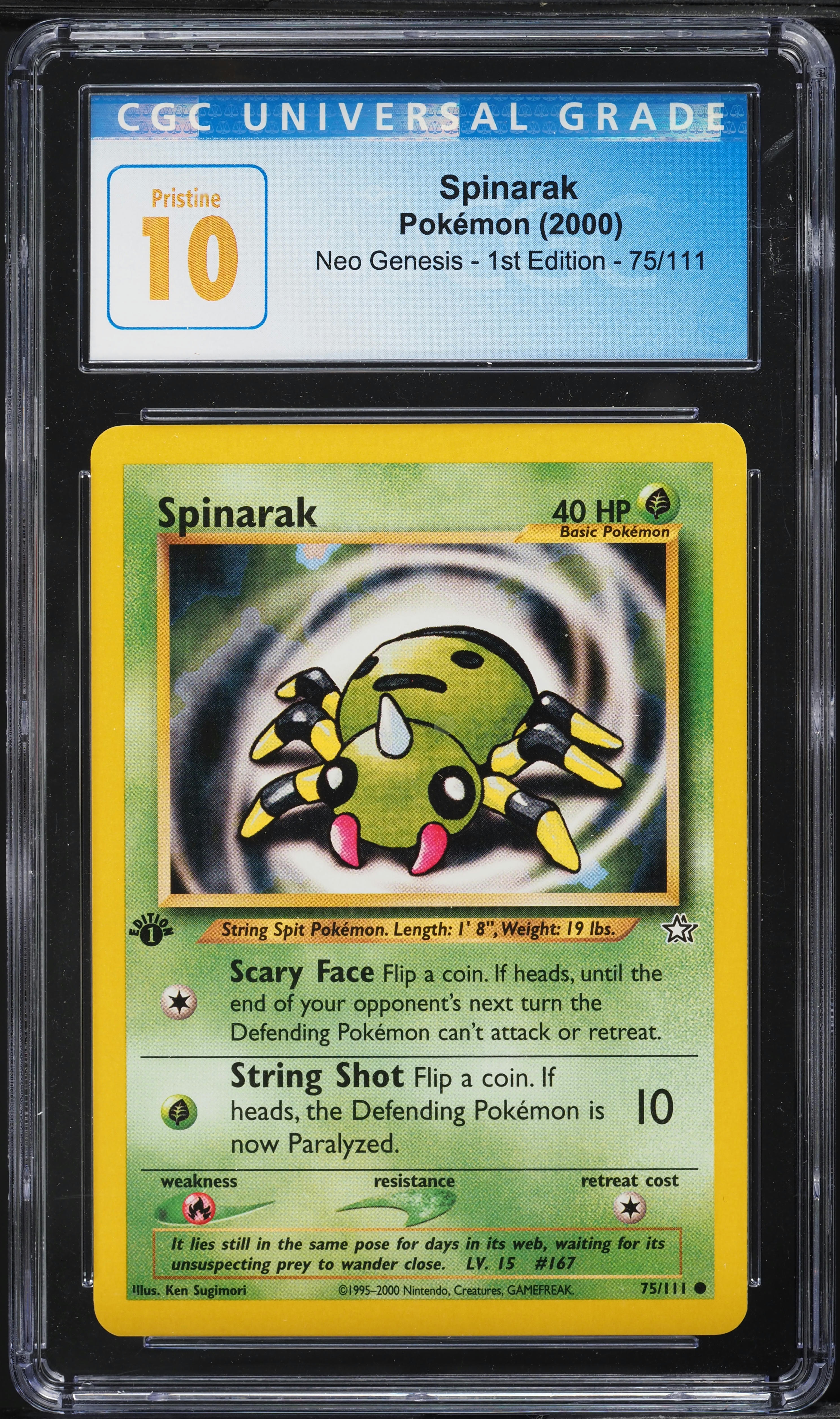 2000 Pokemon Neo Genesis 1st Edition Spinarak #75 CGC 10 PRISTINE