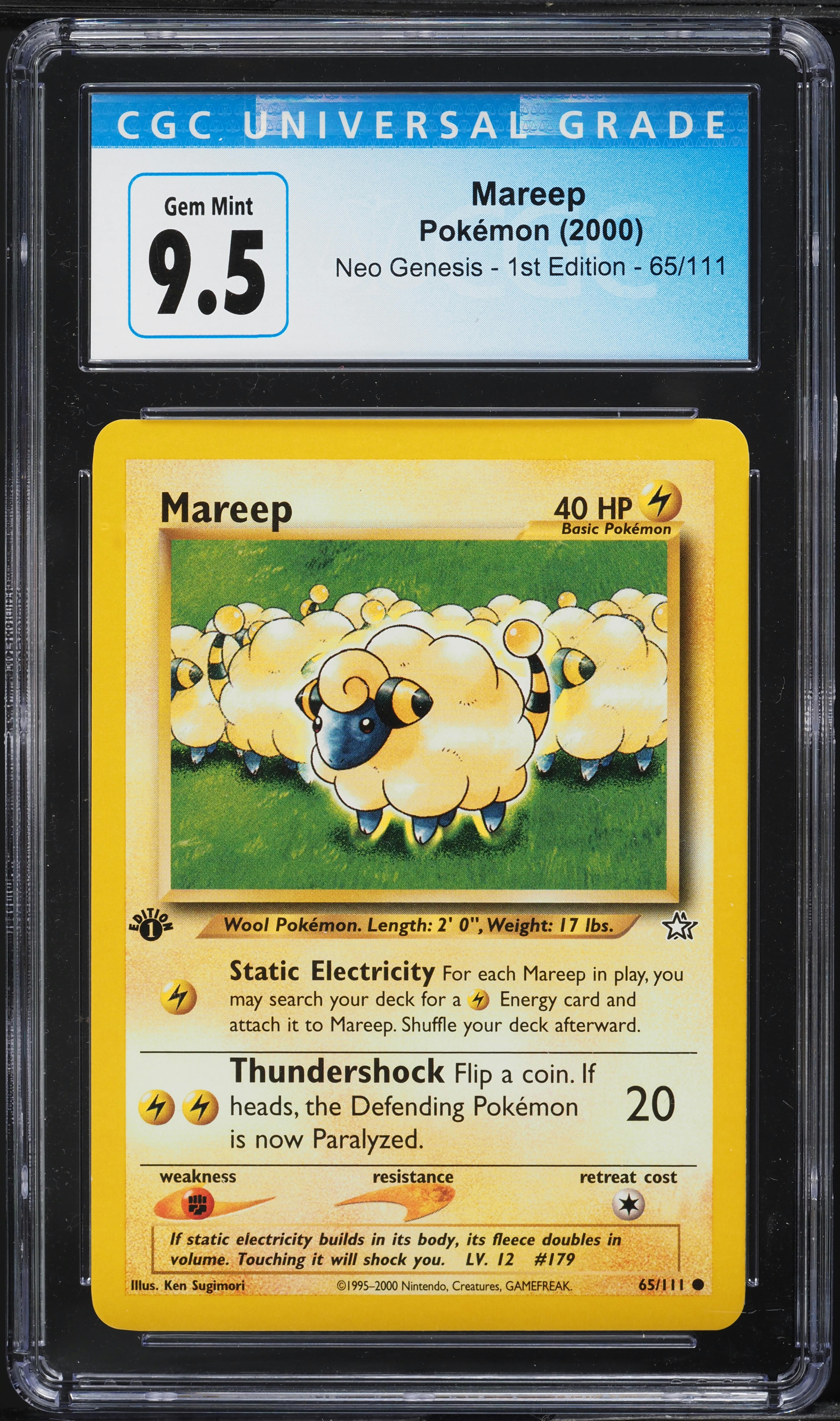 2000 Pokemon Neo Genesis 1st Edition Mareep #65 CGC 9.5 GEM MINT