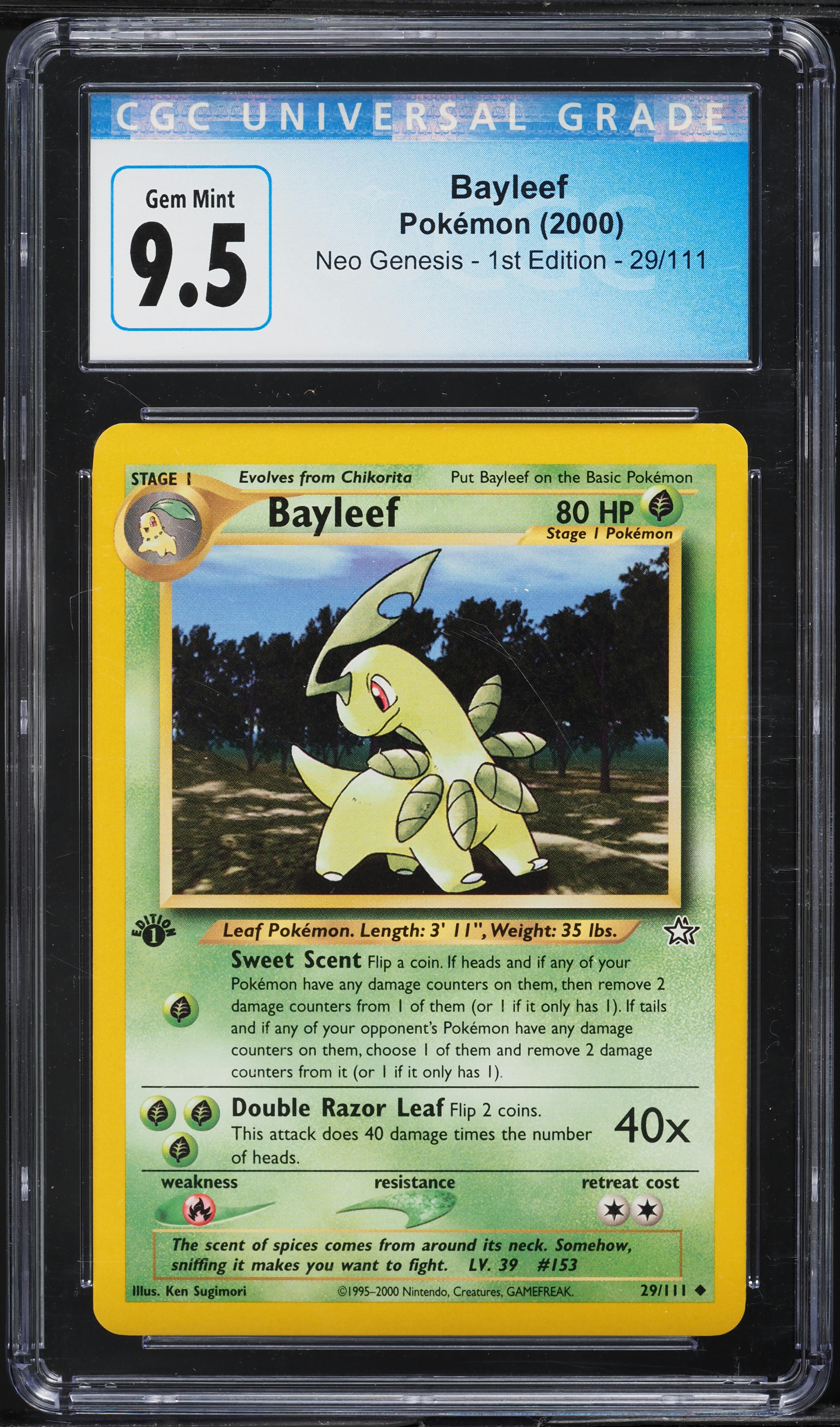 2000 Pokemon Neo Genesis 1st Edition Bayleef #29 CGC 9.5 GEM MINT