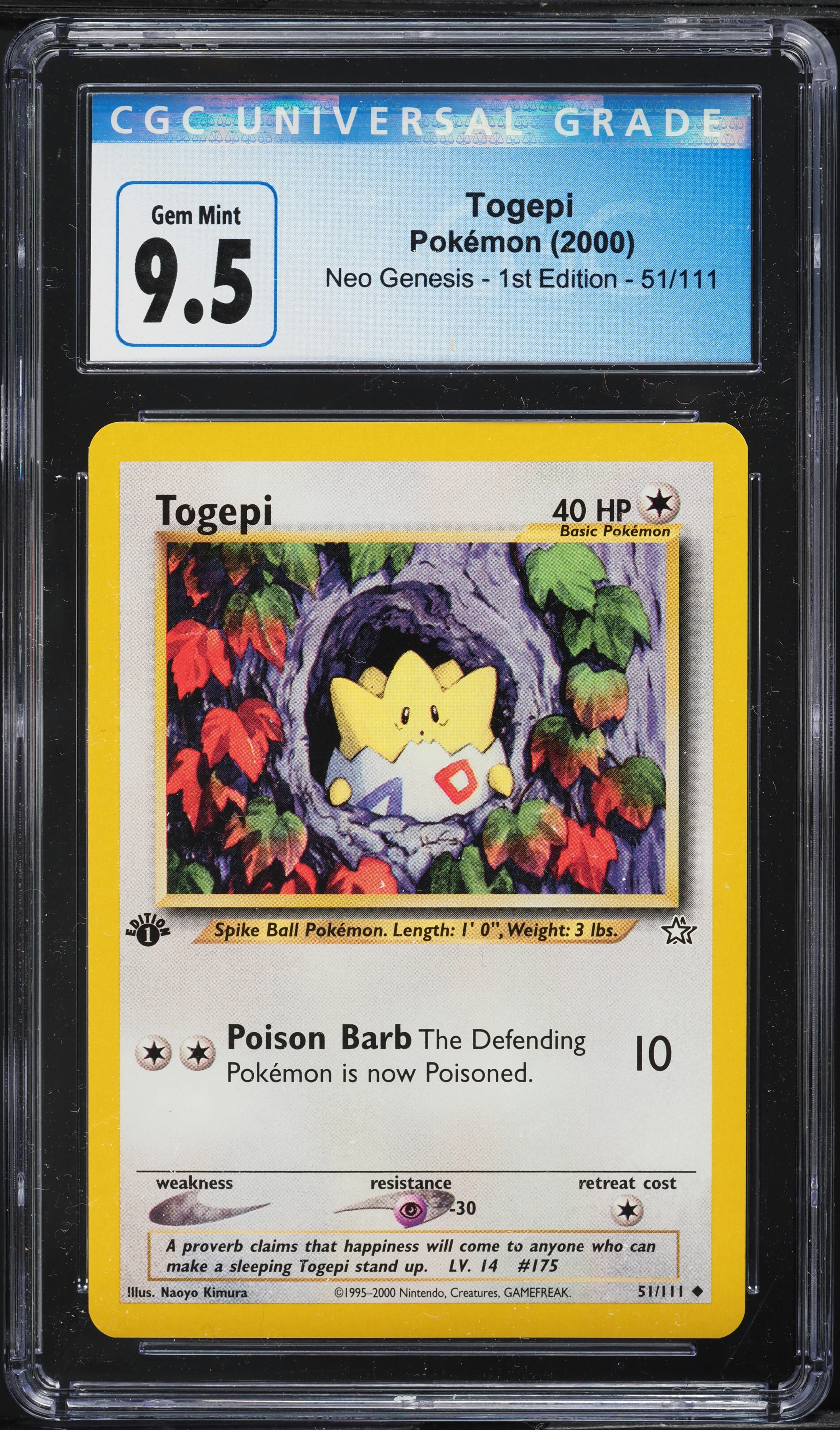 2000 Pokemon Neo Genesis 1st Edition Togepi #51 CGC 9.5 GEM MINT