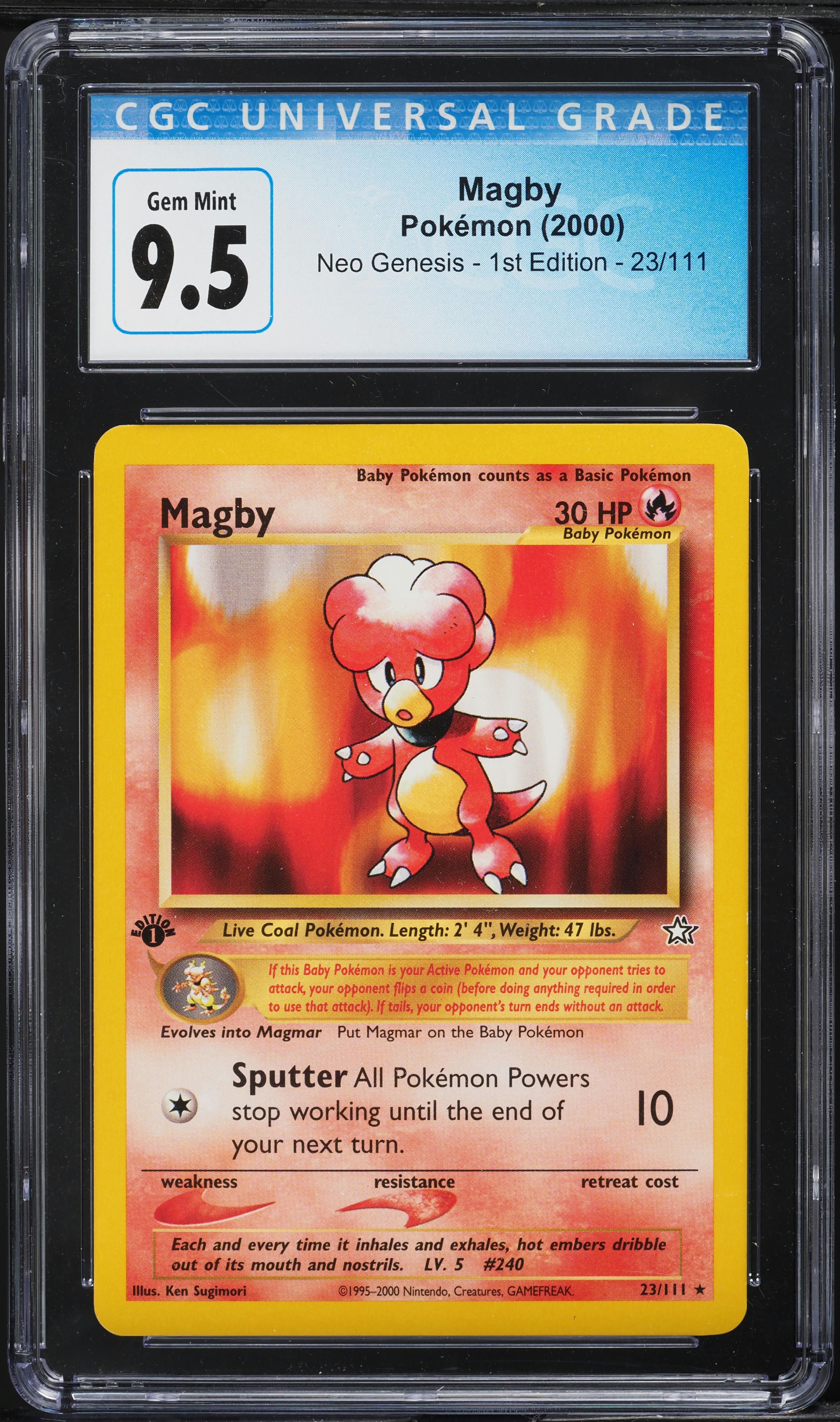 2000 Pokemon Neo Genesis 1st Edition Magby #23 CGC 9.5 GEM MINT