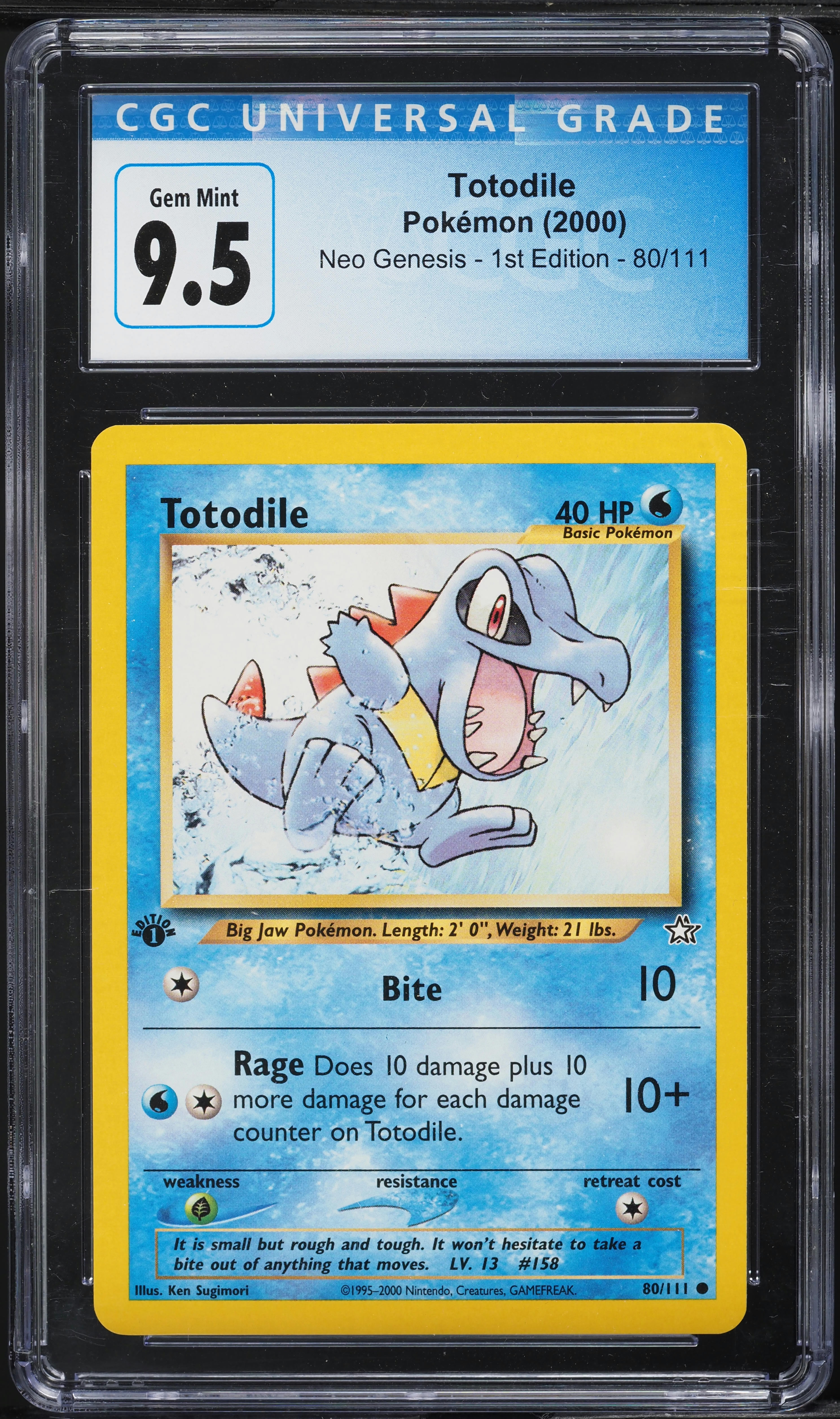 2000 Pokemon Neo Genesis 1st Edition Totodile #80 CGC 9.5 GEM MINT