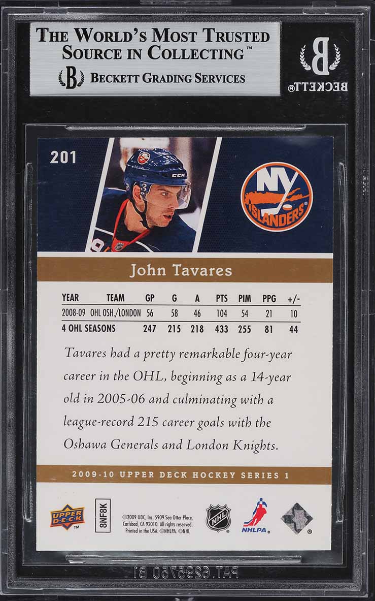 2009 Upper Deck Exclusives Young Guns John Tavares ROOKIE /100 #201 BGS 9 MINT