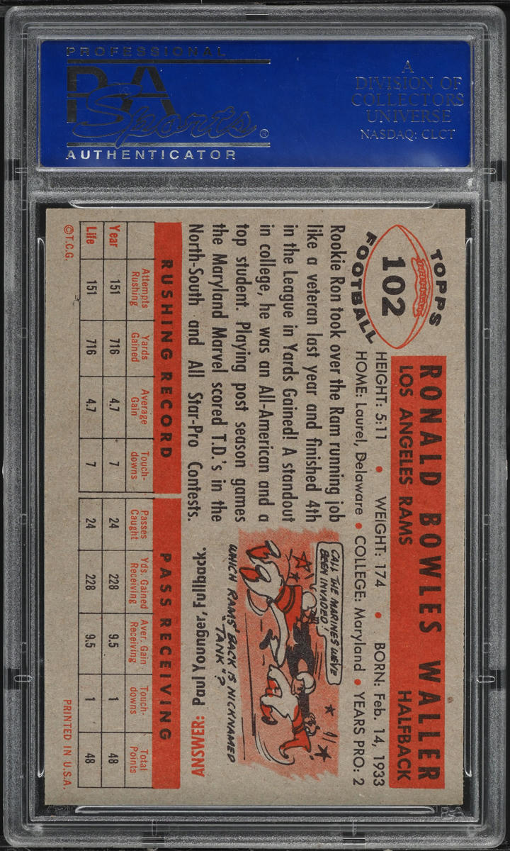 1956 Topps Football Ron Waller #102 PSA 9 MINT
