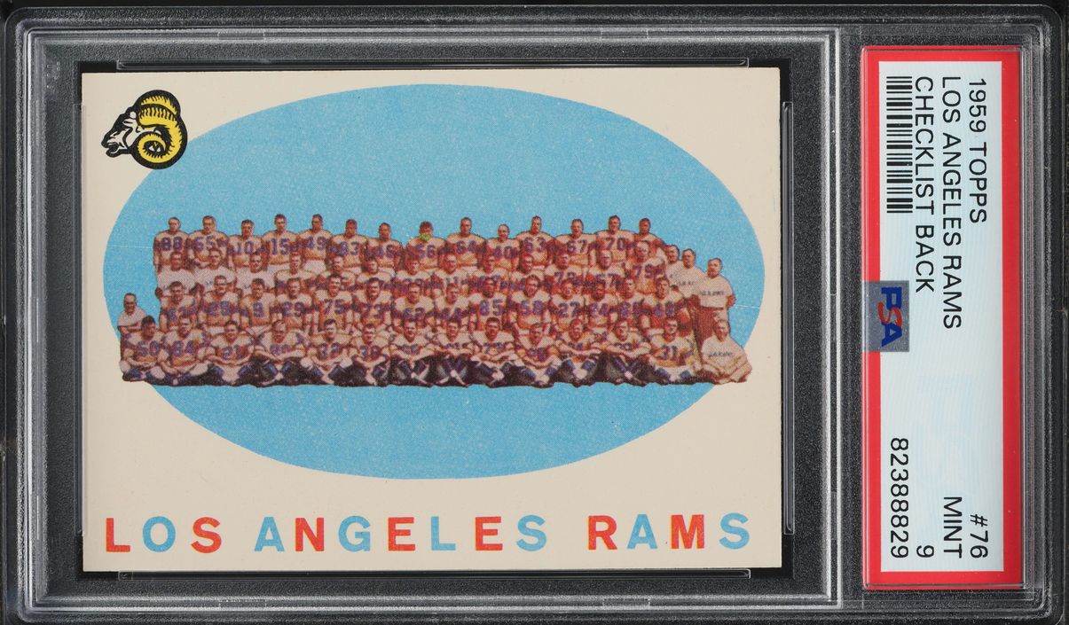 1959 Topps Football Los Angeles Rams CHECKLIST BACK #76 PSA 9 MINT
