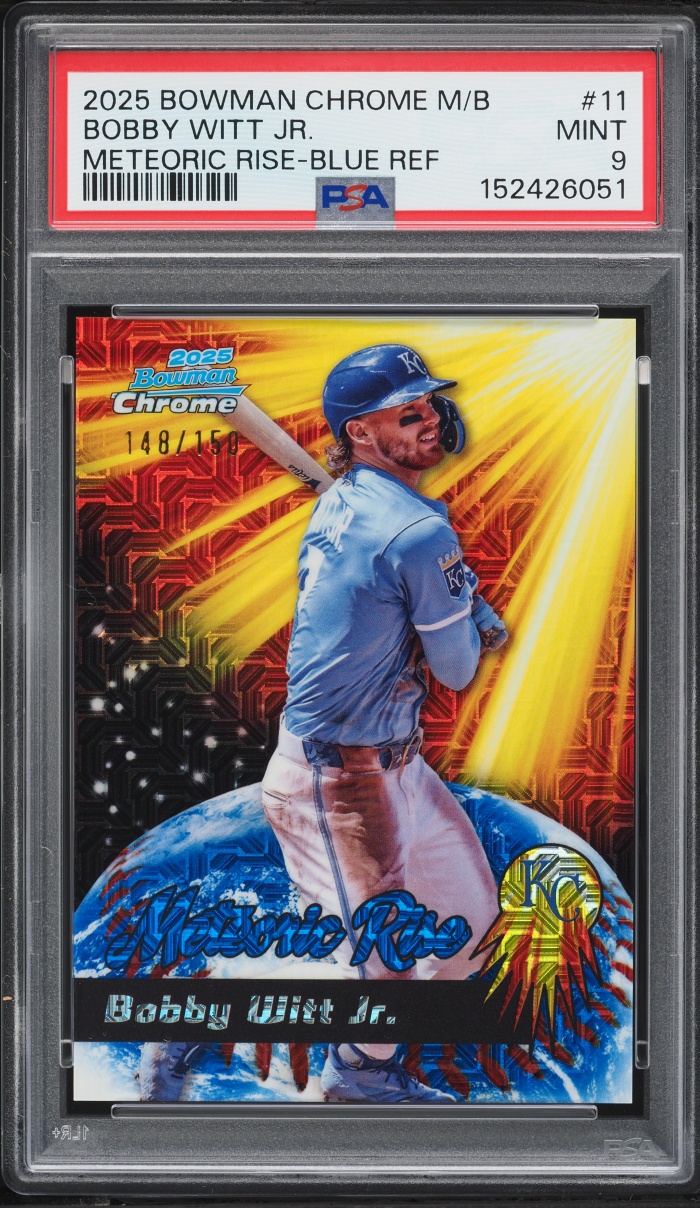 2025 Bowman Chrome Mega Box Meteoric Rise Blue Refractor Bobby Witt Jr. /150 #MR-11 PSA 9 MINT